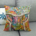 Artistic pop art pig illustration on a square linen throw pillow for sofa decor - Pop Art Decorative Pig (8)
