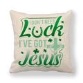 Linen Saint Patrick's Day pillow cover with clover cross design and faith text detail - Religious Elements Design (10)