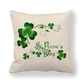 Macro detail of St. Patrick's Day linen pillowcase with green shamrock clover patterns - Floral Flourish Shamrock (11)