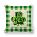 Fodera per cuscino San Patrizio con motivo a quadretti e trifoglio fortunato in lino - Stile It's Your Lucky Day (3)