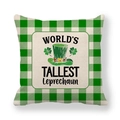 St. Patrick's Day green gingham pillow cover with Leprechaun hat and clover design - Tallest Leprechaun Text (11)