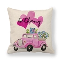 Linen pillowcase featuring a pink vintage truck, heart balloons, and custom name print - Pink Pickup with Dog Style (3) / Standard Spec