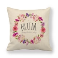 Close-up of linen pillowcase with floral wreath and Happy Mother's Day text print - Happy Mother's Day Wreath (16)