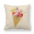 Linen pillow cover with sweet ice cream cone print and heart pattern on white background - Ice Cream Cone Hearts (17)