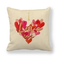 Linen Valentine cushion cover with I Love Us slogan and heart pattern on beige fabric - Gold I Love Us Design (18)