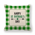 Detail of St. Patrick's Day green plaid pillowcase with Happy Day burlap patch - Happy Holiday Arrow (14)