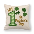 Linen St. Patrick's Day pillow cover with My 1st clover design on white background - My 1st Festival Design (16)