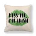 Detail of linen St. Patrick's Day pillow cover with Kiss Me I'm Irish print design - Kiss Me Irish Slogan (17)