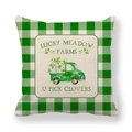 Detail of St. Patrick's Day linen pillowcase with green buffalo plaid and clover truck - Classic Green Truck (16)
