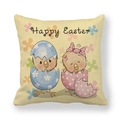 Funda de cojín de lino con pollitos de Pascua y texto Happy Easter sobre fondo blanco - 45x45 cm / Pollitos Saliendo del Cascarón (2)