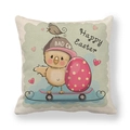 Detalle de la textura de lino con estampado de pollito de Pascua en monopatín - 45x45 cm / Pollito en Patineta con Gorro Rosa (3)