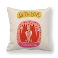 Detalle de funda de cojín de lino con estampado de zorro de San Valentín y motivos de corazones - Patrón Corazón Zorros San Valentín (9) / 45x45cm