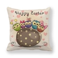 Detalle de textura de funda de cojín de lino con búhos Happy Easter en un huevo - 45x45 cm / Búhos sobre Huevo de Pascua (4)