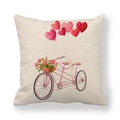 Detailed texture of linen pillowcase with pink bicycle and heart balloons print - Bicycle Roses