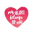 Detalle de funda de cojín de lino con corazón acuarela y My Heart Belongs To You - Patrón Corazón Acuarela Magenta (10) / 45x45cm