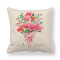 Detail of linen pillowcase with heart bouquet and To My Valentine watercolor text - Heart Flower Cluster