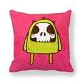 Rosa Kissenbezug aus Pfirsichhaut mit süßem grün-weißem Cartoon-Totenkopf-Monster - 45x45 cm / Monster-Totenkopf (7)