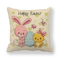 Linen Easter pillowcase featuring cartoon rabbit, chick, and Happy Easter greeting text - 18x18 Inch / Rabbit and Chick (8)