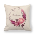 Close-up of linen fabric texture on Valentine's pillowcase with floral watercolor prints - Dragonfly Wreath