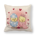 Linen Easter throw pillow case featuring cute cartoon chicks in colorful eggshells - 18x18 Inch / Chicks with Heart and Butterfly (9)
