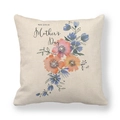 Close-up of linen pillowcase with colorful floral pattern and Mother's Day text - Mother's Day Flowers