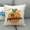 Kissenbezug aus Leinen mit Kürbis-Motiv und schwarzem Hi Pumpkin Text für Herbstdeko - Hi Pumpkin Stil (3)