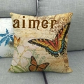 Vintage linen pillowcase featuring butterfly and letter stamp print on a sofa - Vintage Butterfly AIMER Style (4) / 45x45cm