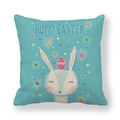 Detail of Hoppy Easter blue linen pillowcase featuring a cartoon bunny and egg design - Light Blue Cartoon Rabbit Style (11)