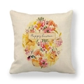 Close-up of linen Easter pillowcase featuring floral egg design and Happy Easter text - Watercolor Floral Egg Outline Style (12)