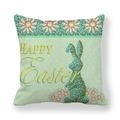 Dettaglio della federa pasquale in lino verde menta con coniglio di paillettes e Happy Easter - Design Coniglio Verde Menta Chiaro (15) / 45cmx45cm