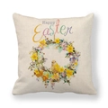Detail eines Oster-Kissenbezugs aus Leinen mit Happy Easter Schriftzug und Küken-Motiv - Vintage Girlande Küken Stil (10)