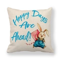 Dettaglio di federa in lino con testo Hoppy Days Are Ahead e coniglio cartoon - Coniglio Cartone Animato che Tira l'Aquilone (17) / 45cmx45cm