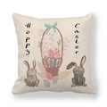 Dettaglio federa in lino pasquale con coniglietti e scritta Happy Easter stampata - Coniglietto Grigio e Cesto di Uova (18) / 45cmx45cm