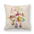 Detailansicht eines Leinen-Kissenbezugs mit Osterprint und bunten Ostereiern - Hängende Eier an Zweigen Stil (11)
