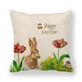 Dettaglio federa pasquale in lino con coniglio, tulipani e scritta Happy Easter - Coniglio Marrone Realistico e Tulipani (20) / 45cmx45cm