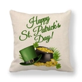 Funda de cojín de lino para San Patricio con texto Happy St. Patrick's Day - Sombrero de Fiesta & Monedas (1)