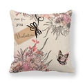 Linen Valentine square pillowcase with pink floral, butterfly, and Just For You text - Floral Butterfly