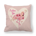 Funda de cojín de lino rosa de San Valentín con corazón de flamenco e I Adore You - Patrón Corazón Floral Flamenco (3) / 45x45cm