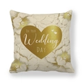 Funda de cojín de lino para bodas con un gran corazón dorado y tipografía artística - Patrón Corazón Boda Dorado (4) / 45x45cm