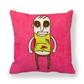 Magenta Kissenhülle aus Pfirsichhautgewebe mit lustiger Cartoon-Zombie-Grafik - 45x45 cm / Zombie-Figur (10)