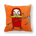 Cartoon-Totenkopf-Kissenbezug aus leuchtend orangefarbenem Pfirsichhaut-Stoff in Orange - 45x45 cm / Bärtiger Sensenmann (11)