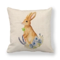 Federa in lino con coniglietto pasquale ad acquerello e motivi floreali primaverili - Coniglio con Carota (1) / 45cmx45cm