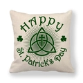Detailed texture of St. Patrick's Day linen pillowcase with green clover and celtic knot - Celtic Knot Shamrock (10) / 45x45cm