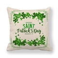 Linen St. Patrick's Day cushion cover featuring green clovers and festive text on white - Symmetric Shamrock Text (12) / 45x45cm