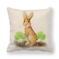Fodera per cuscino pasquale in lino con coniglio e carota ad acquerello su sfondo bianco - Coniglio ad Acquerello Marrone Giallo (3) / 45cmx45cm