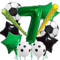 Soccer theme party set with green number 7 balloon and aluminum foil sports balloons - Football Theme Set 7 (Number 7)