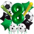 Green number 8 balloon with soccer themed foil stars and balloons for party decoration - Football Theme Set 8 (Number 8)