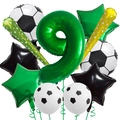 Macro shot of 9th birthday soccer balloon set with green foil number and star details - Football Theme Set 9 (Number 9)