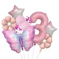 Pink jungle butterfly balloon set with number 3 and floral shapes for birthday party - Butterfly Balloon Kit - Number 3