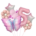 Pink jungle butterfly balloon kit for 5th birthday party featuring 32-inch number foil - Butterfly Balloon Kit - Number 5